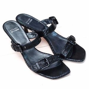 Stuart Weitzman Square Toe Python Slide Sandal, 9